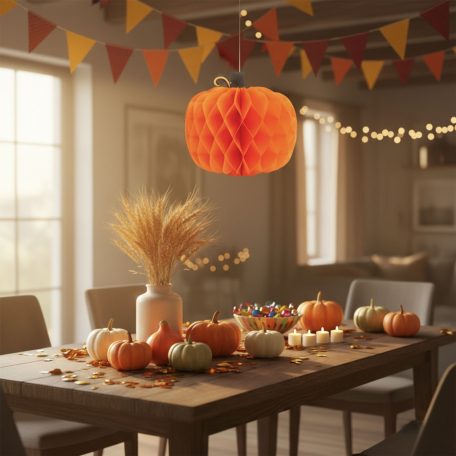 Őszi dekoráció - lampion tök - papír - 30 cm