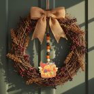 Őszi dekoráció - bőség kosár - akasztható - fa - 29 x 9 cm