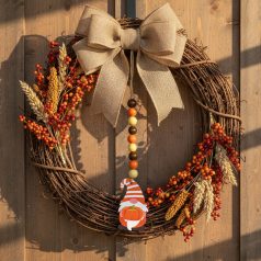   Őszi dekoráció - manó tökkel - akasztható - fa - 31 x 5 cm