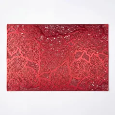 Tányéralátét - levélmintás - PVC - 45 x 30 cm - piros