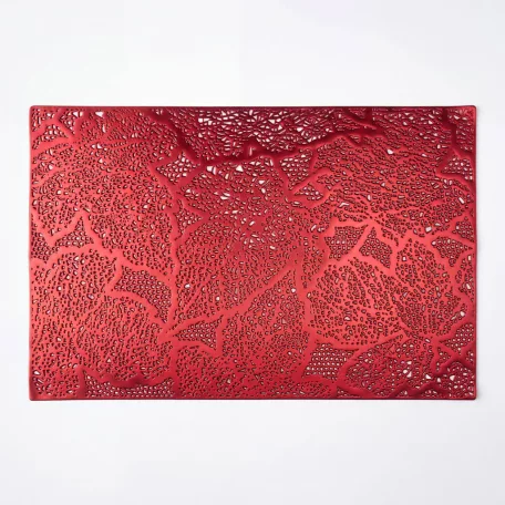 Tányéralátét - levélmintás - PVC - 45 x 30 cm - piros