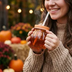 Üvegpohár - 3D tök - tetővel, szívószállal - 350 ml