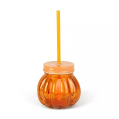 Üvegpohár - 3D tök - tetővel, szívószállal - 350 ml