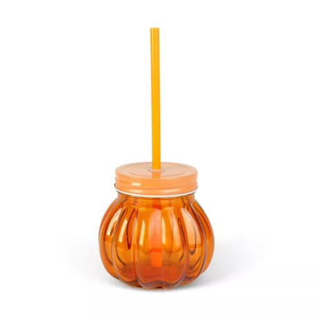 Üvegpohár - 3D tök - tetővel, szívószállal - 350 ml