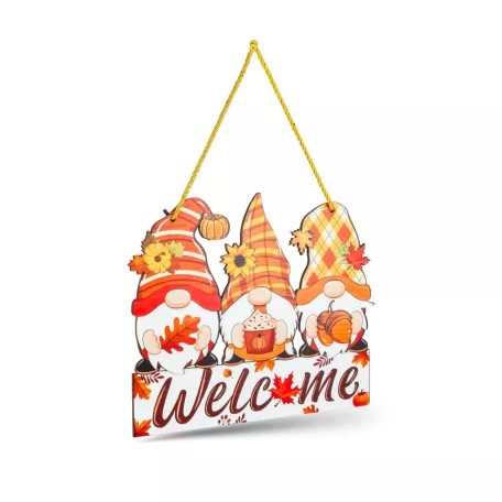 Őszi dekoráció - akasztható manós ajtódísz - MDF - „Welcome” - 32 x 26 cm