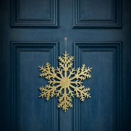 Karácsonyi dekoráció - jégkristály - glitteres arany - akasztható - 31 cm