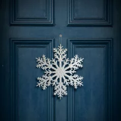   Karácsonyi dekoráció - jégkristály - glitteres ezüst - akasztható - 31 cm