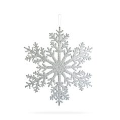   Karácsonyi dekoráció - jégkristály - glitteres ezüst - akasztható - 31 cm