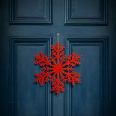   Karácsonyi dekoráció - jégkristály - glitteres piros - akasztható - 31 cm