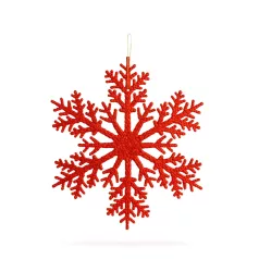   Karácsonyi dekoráció - jégkristály - glitteres piros - akasztható - 31 cm
