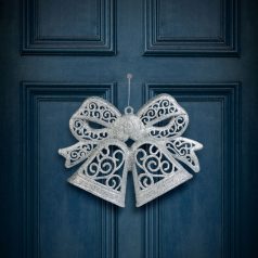   Karácsonyi dekoráció - masni - akasztható - ezüst - 35 cm