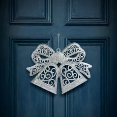   Karácsonyi dekoráció - masni - akasztható - ezüst - 35 cm