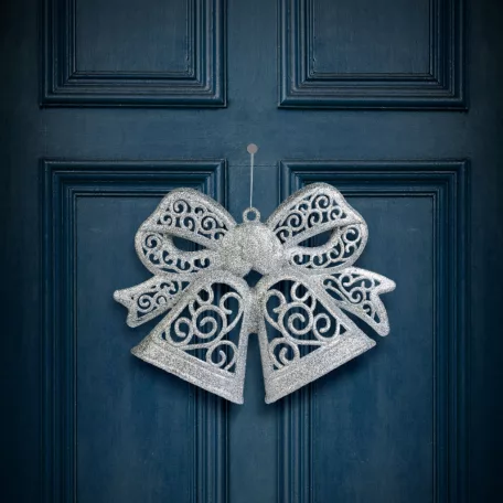 Karácsonyi dekoráció - masni - akasztható - ezüst - 35 cm