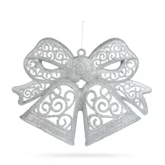   Karácsonyi dekoráció - masni - akasztható - ezüst - 35 cm