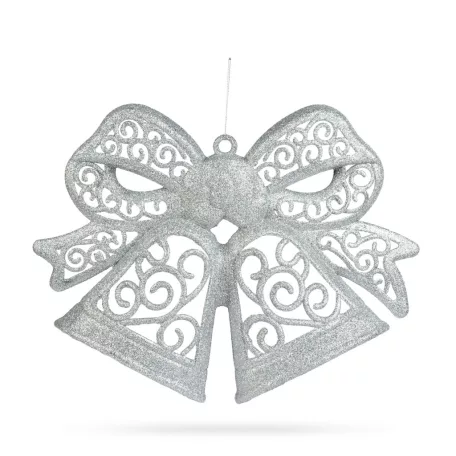 Karácsonyi dekoráció - masni - akasztható - ezüst - 35 cm