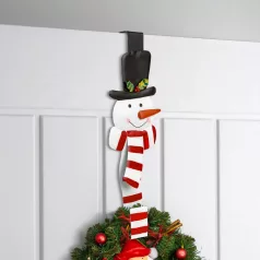   Karácsonyi kopogtató, ajtódísz tartó - fém - hóember - 38 cm