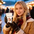 Karácsonyi pohár - szívószállal, tetővel - 473 ml - műanyag