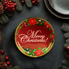   Karácsonyi kínálótál - műanyag - "Merry Christmas" - 22 cm