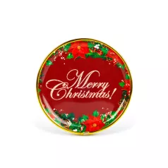   Karácsonyi kínálótál - műanyag - "Merry Christmas" - 22 cm