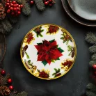 Karácsonyi kínálótál - műanyag - mikulásvirág - 22 cm