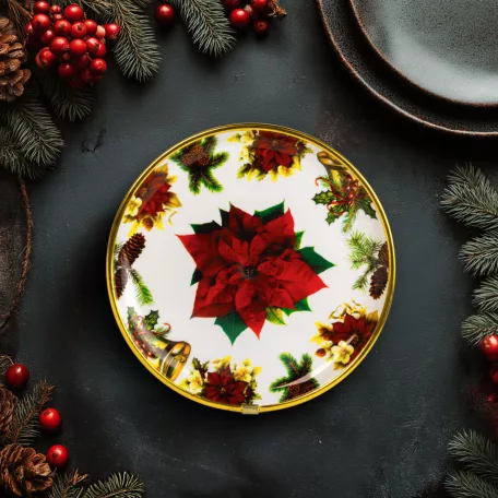 Karácsonyi kínálótál - műanyag - mikulásvirág - 22 cm