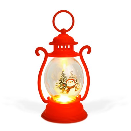 Karácsonyi dekoráció - lámpás - hóember - piros - 16,5 x 7 cm - 3 x LR44