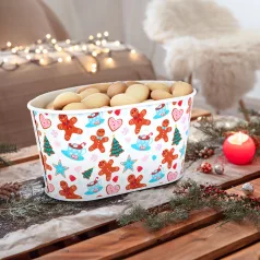   Karácsonyi fém kosár - mézeskalács mintás - 19 x 11,5 x 9,5 cm