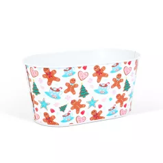   Karácsonyi fém kosár - mézeskalács mintás - 19 x 11,5 x 9,5 cm