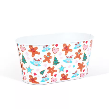 Karácsonyi fém kosár - mézeskalács mintás - 19 x 11,5 x 9,5 cm