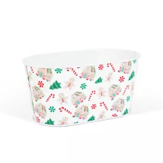   Karácsonyi fém kosár - házikó mintás - 19 x 11,5 x 9,5 cm