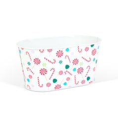   Karácsonyi fém kosár - cukorbot mintás - 19 x 11,5 x 9,5 cm