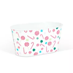   Karácsonyi fém kosár - cukorbot mintás - 19 x 11,5 x 9,5 cm