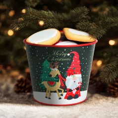   Karácsonyi dekoráció - fém kaspó, vödör - Manó - 13 x 11 cm