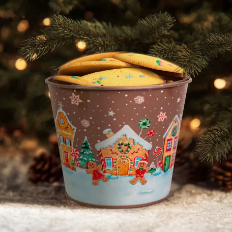 Karácsonyi dekoráció - fém kaspó, vödör - Mézeskalács - 13 x 11 cm