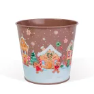 Karácsonyi dekoráció - fém kaspó, vödör - Mézeskalács - 13 x 11 cm
