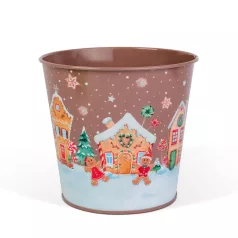   Karácsonyi dekoráció - fém kaspó, vödör - Mézeskalács - 13 x 11 cm