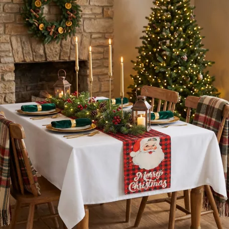 Karácsonyi dekoráció - asztalterítő futó - Mikulás - 183 x 33 cm