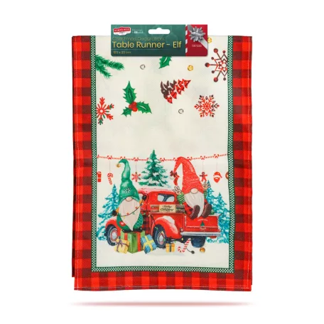 Karácsonyi dekoráció - asztalterítő futó - manós - 183 x 33 cm