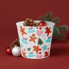 Karácsonyi dekoráció - fém kaspó, vödör - mézeskalács - 13 x 11 cm