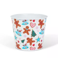   Karácsonyi dekoráció - fém kaspó, vödör - mézeskalács - 13 x 11 cm