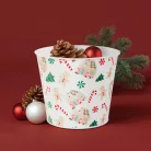 Karácsonyi dekoráció - fém kaspó, vödör - házikó - 13 x 11 cm