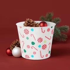   Karácsonyi dekoráció - fém kaspó, vödör - cukorbot - 13 x 11 cm