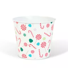   Karácsonyi dekoráció - fém kaspó, vödör - cukorbot - 13 x 11 cm