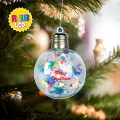   Karácsonyi LED-es gömb - RGB LED - átlátszó - műanyag - 8 cm - 3 x LR44