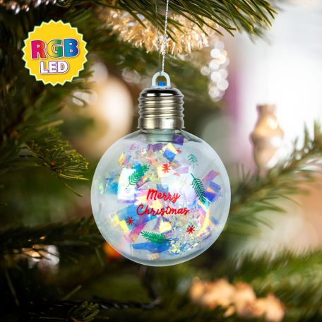 Karácsonyi LED-es gömb - RGB LED - átlátszó - műanyag - 8 cm - 3 x LR44