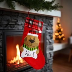 Karácsonyi mikuláscsizma - kutya - piros - 42 x 24 cm