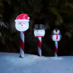   Karácsonyi szolár lámpa - LED - Mikulás, hóember, pingvin - 36,5 x 6 x 6 cm