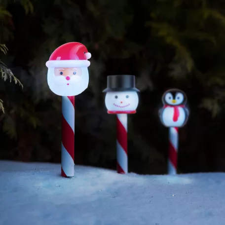 Karácsonyi szolár lámpa - LED - Mikulás, hóember, pingvin - 36,5 x 6 x 6 cm