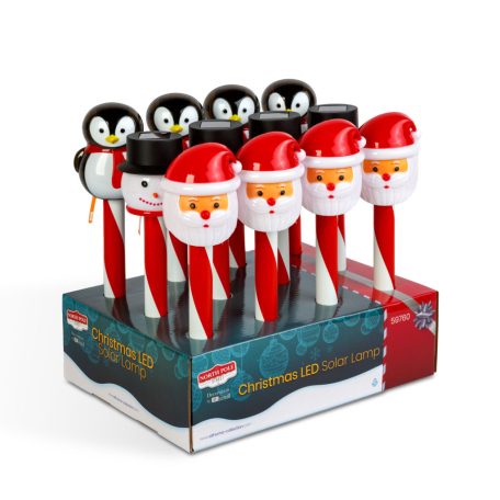 Karácsonyi szolár lámpa - LED - Mikulás, hóember, pingvin - 36,5 x 6 x 6 cm