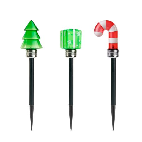 Karácsonyi szolár lámpa - LED - ajándék, fenyőfa, cukorbot - 37 x 7 x 7 cm